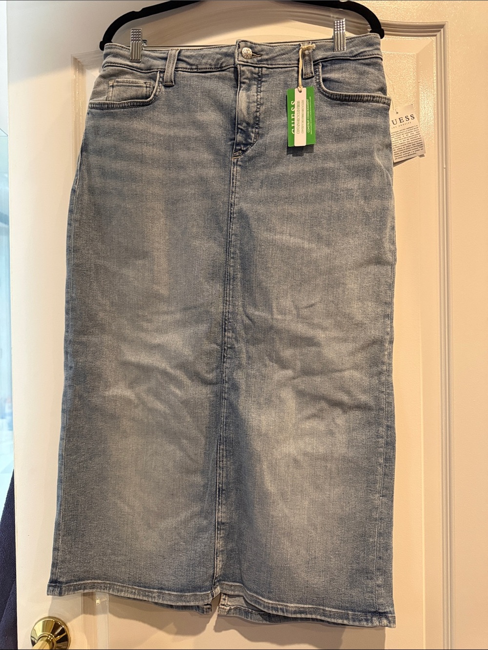 Guess Light Blue Denim Midi Skirt with Front Seam BNWT SIZE XL